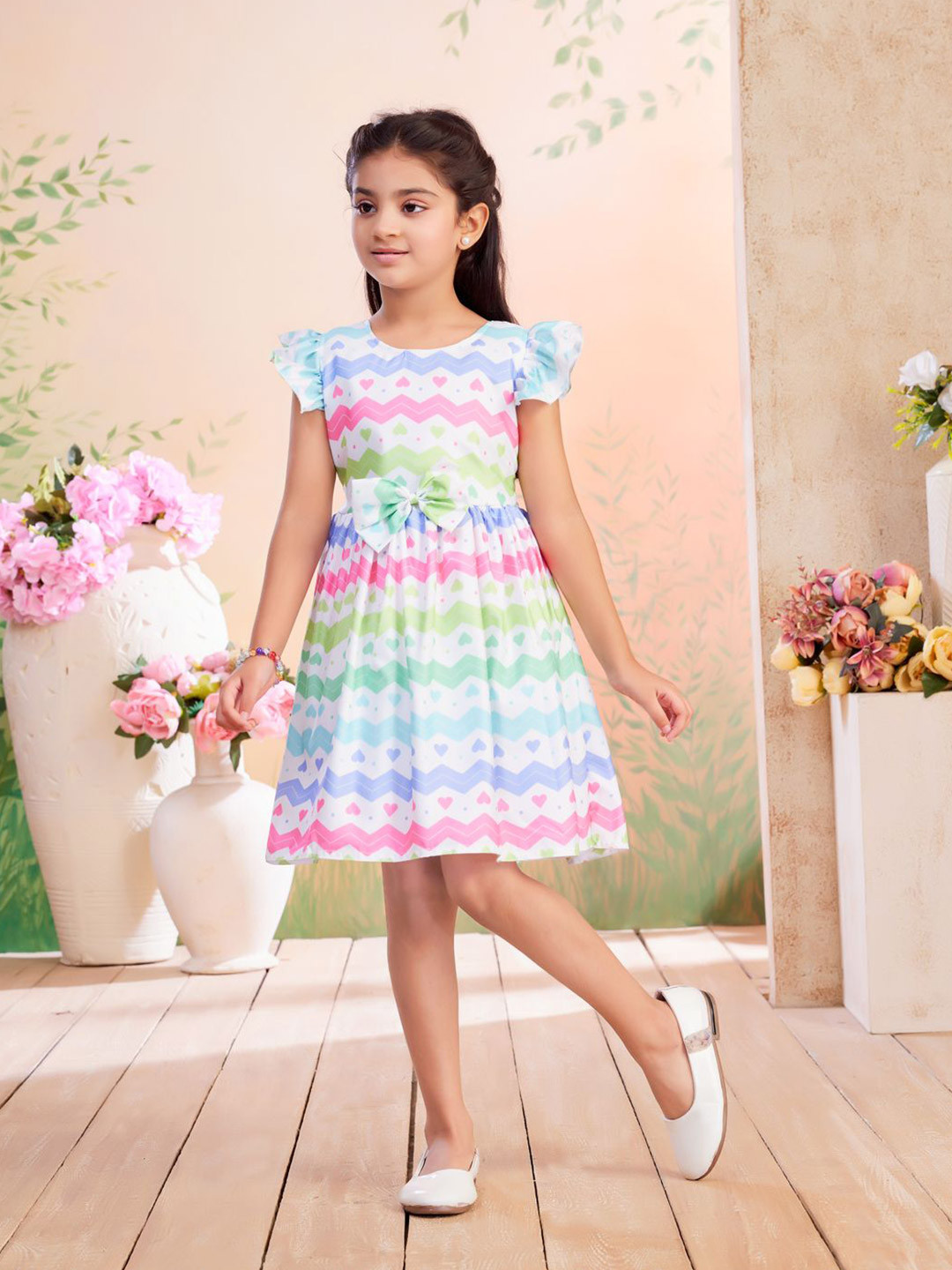 BAESD Girls Candy Stripes Flutter Sleeve Fit & Flare Dress