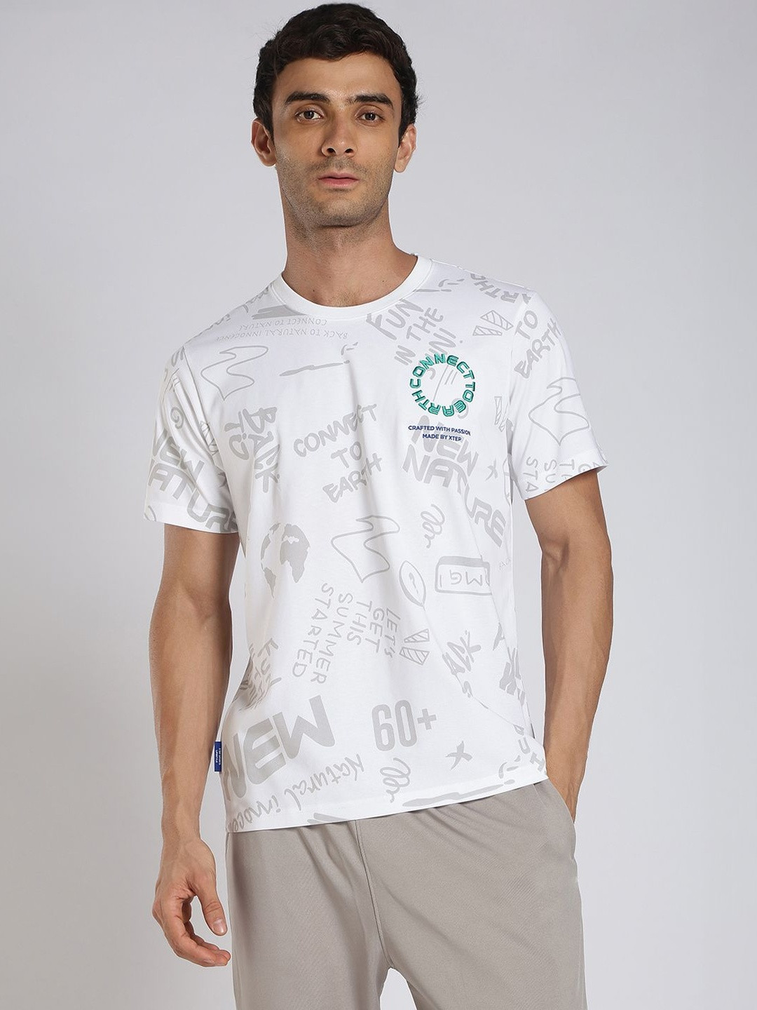 Xtep Typography Printed GO-DRY Cotton Sports T-shirt