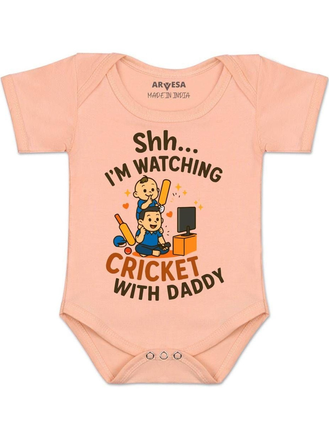 Arvesa Infants Shh I'm Watching Cricket With Daddy Printed Romper