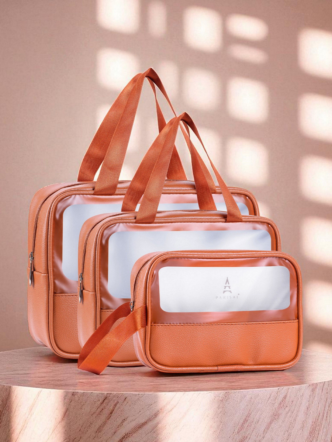 PARISAL Endless Styles Pack Of 3 Solid Waterproof Wash Bags