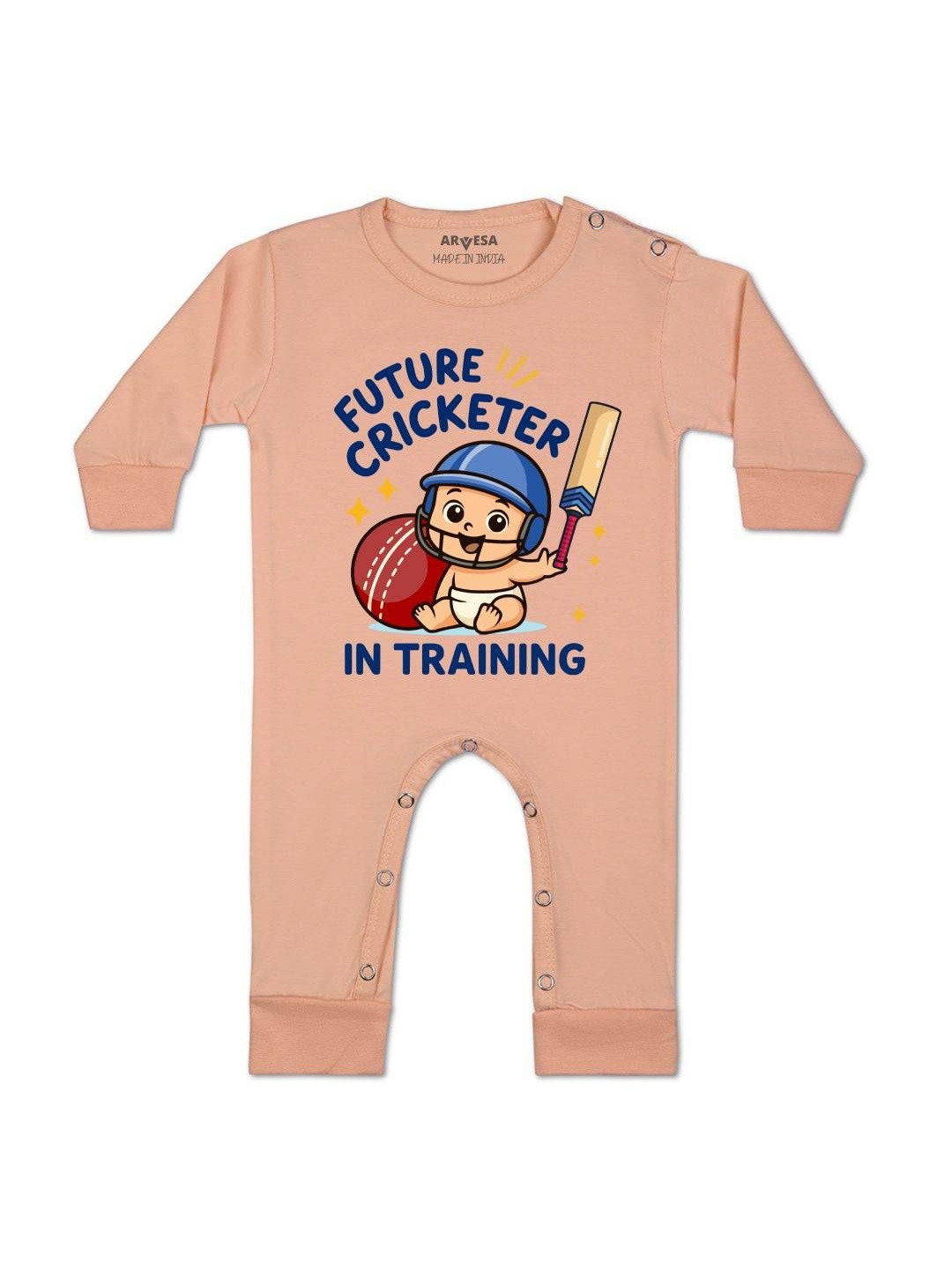 Arvesa Kids Future Cricketer In Training Printed Rompers