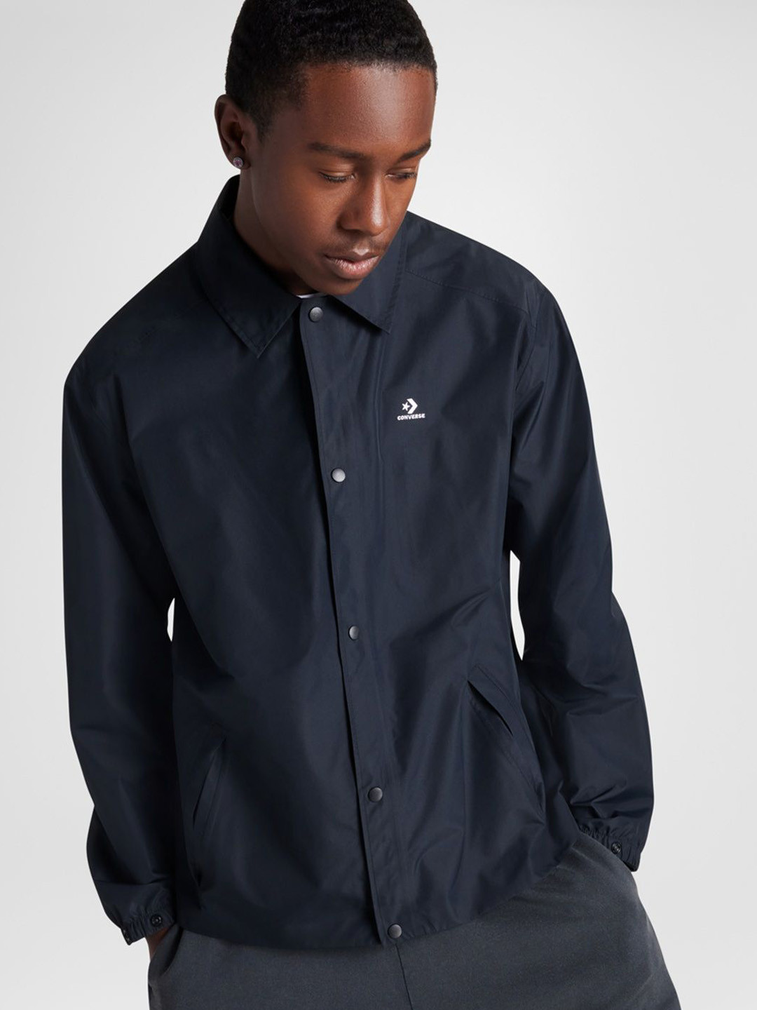 Converse Men Spread Collar Solid Water Resistant Sporty Jacket