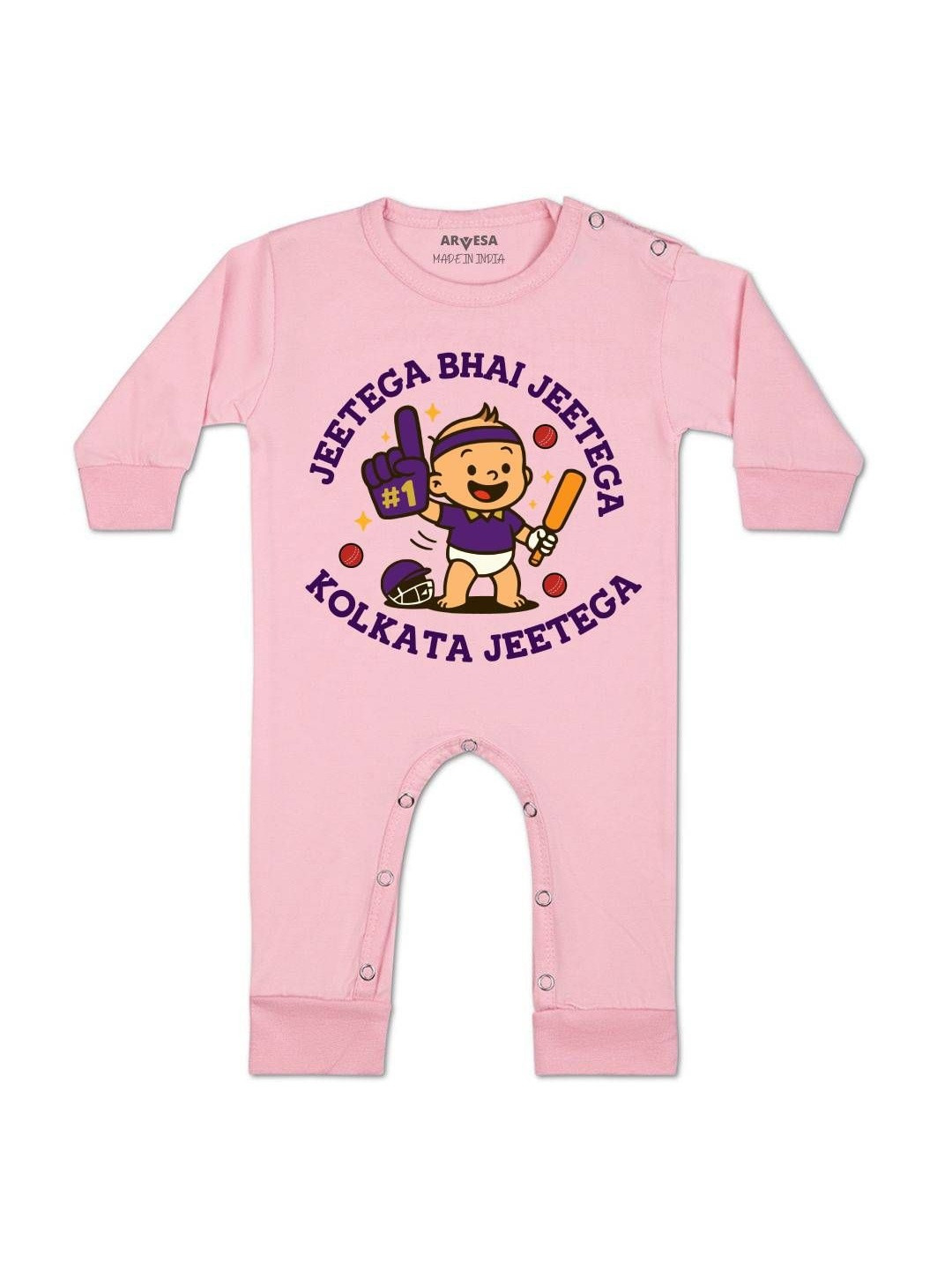 Jeetega Bhai Jeetega Kolkata Jeetega Printed Baby Rompers