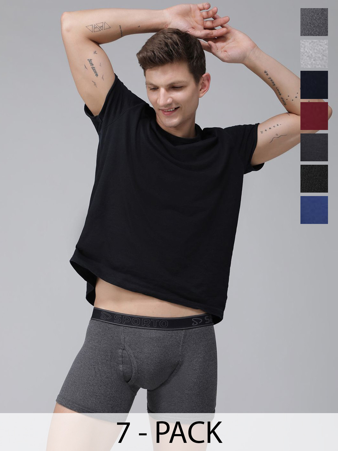 MACHO Pack Of 7 Super Combed Cotton Mid-Rise Short Trunks