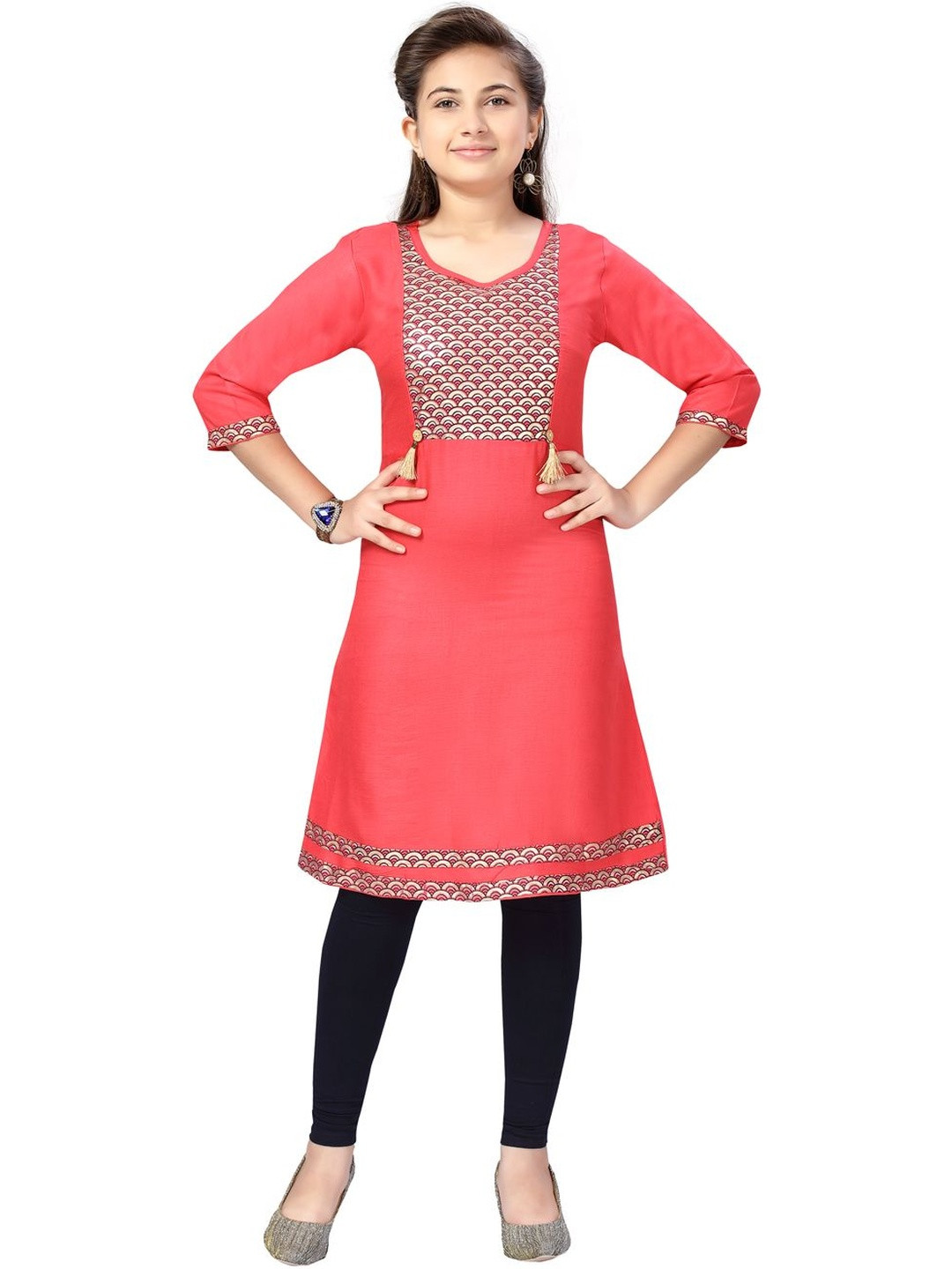 Muhuratam Girls Gajri-Navy Blue Colour Kurti Legging Set