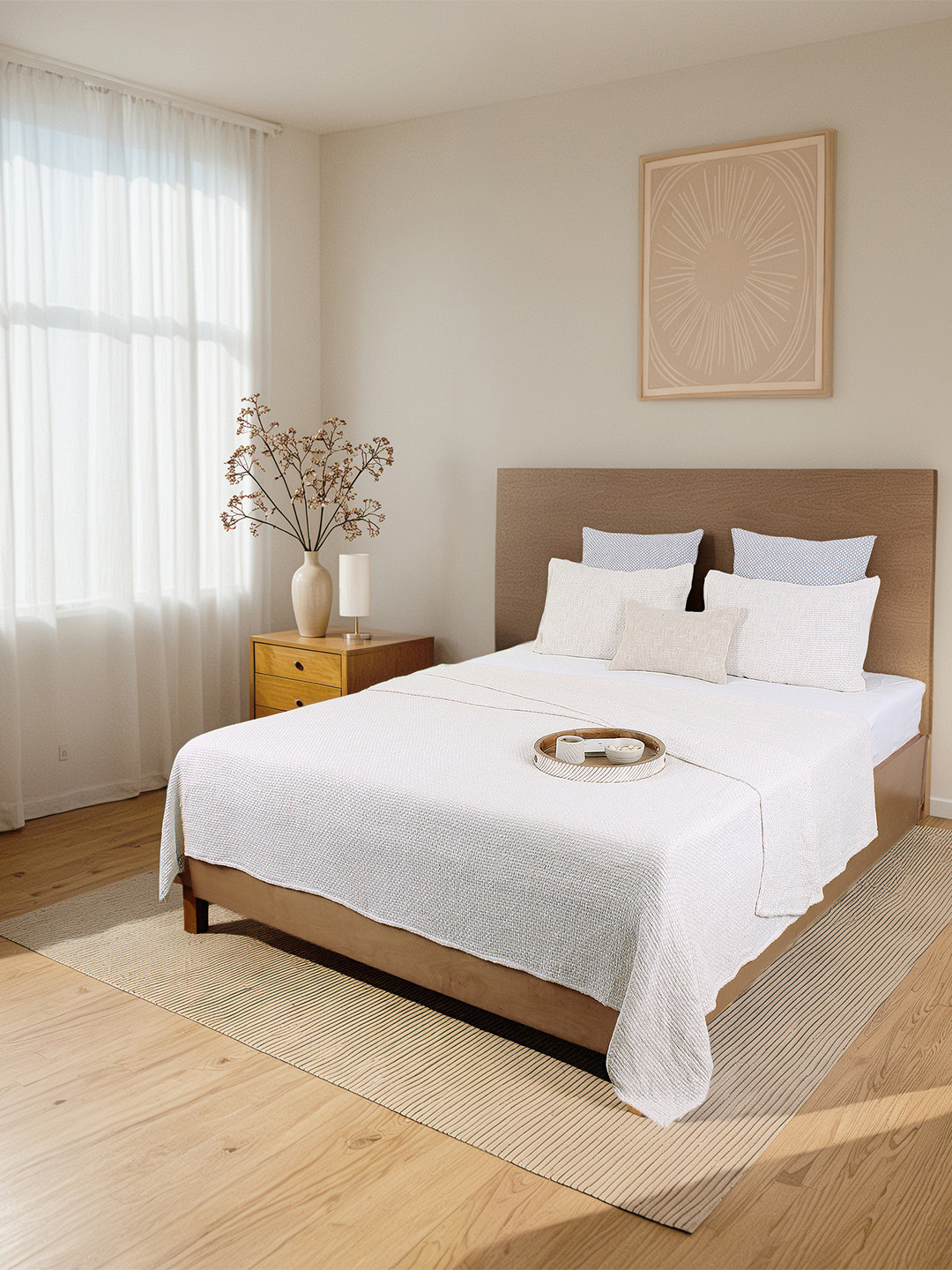 House This Vindhya Cream Woven Design Double Queen Cotton Bed Cover