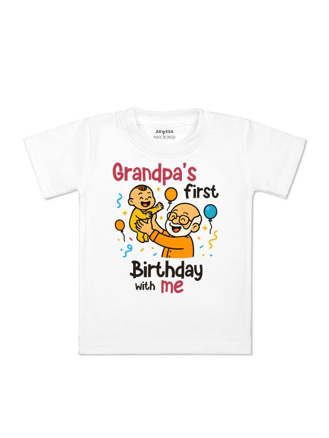 Grandpa First Birthday With Me Printed Kids Tshirt