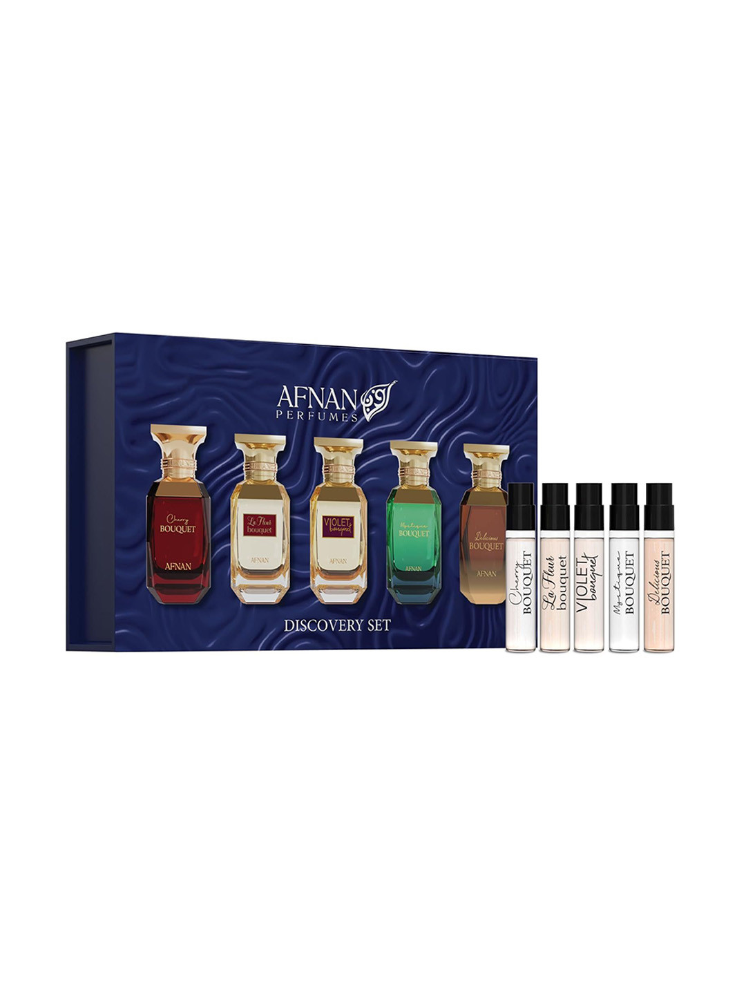 Afnan Set Of 5 Cherry, Violet, Delicious, Mystique & La Fleur Bouquet EDP -  2 ml Each