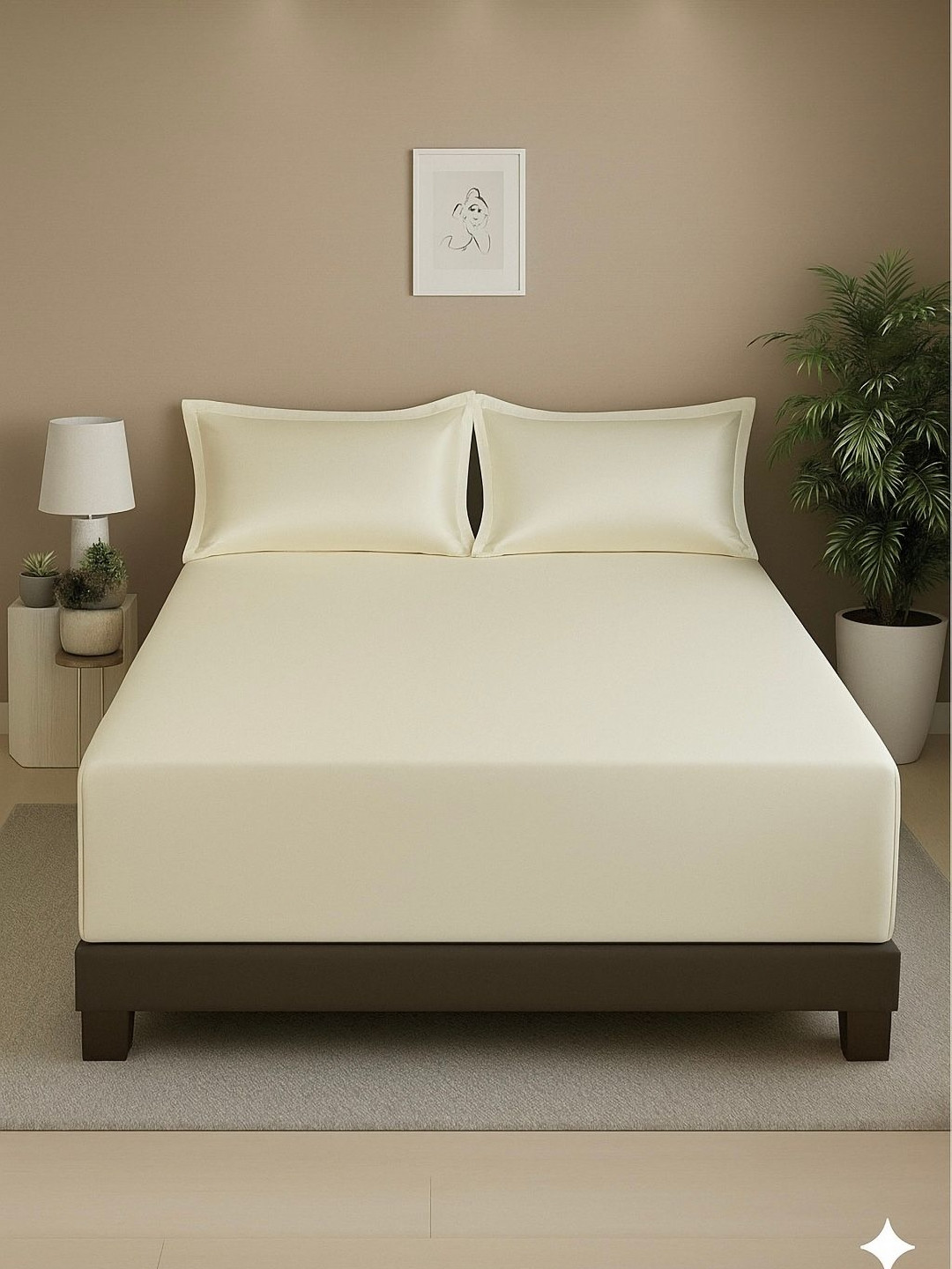 Triani White 400 TC Cotton Superfine King Bedsheet Set- 2.74 m x 2.74 m