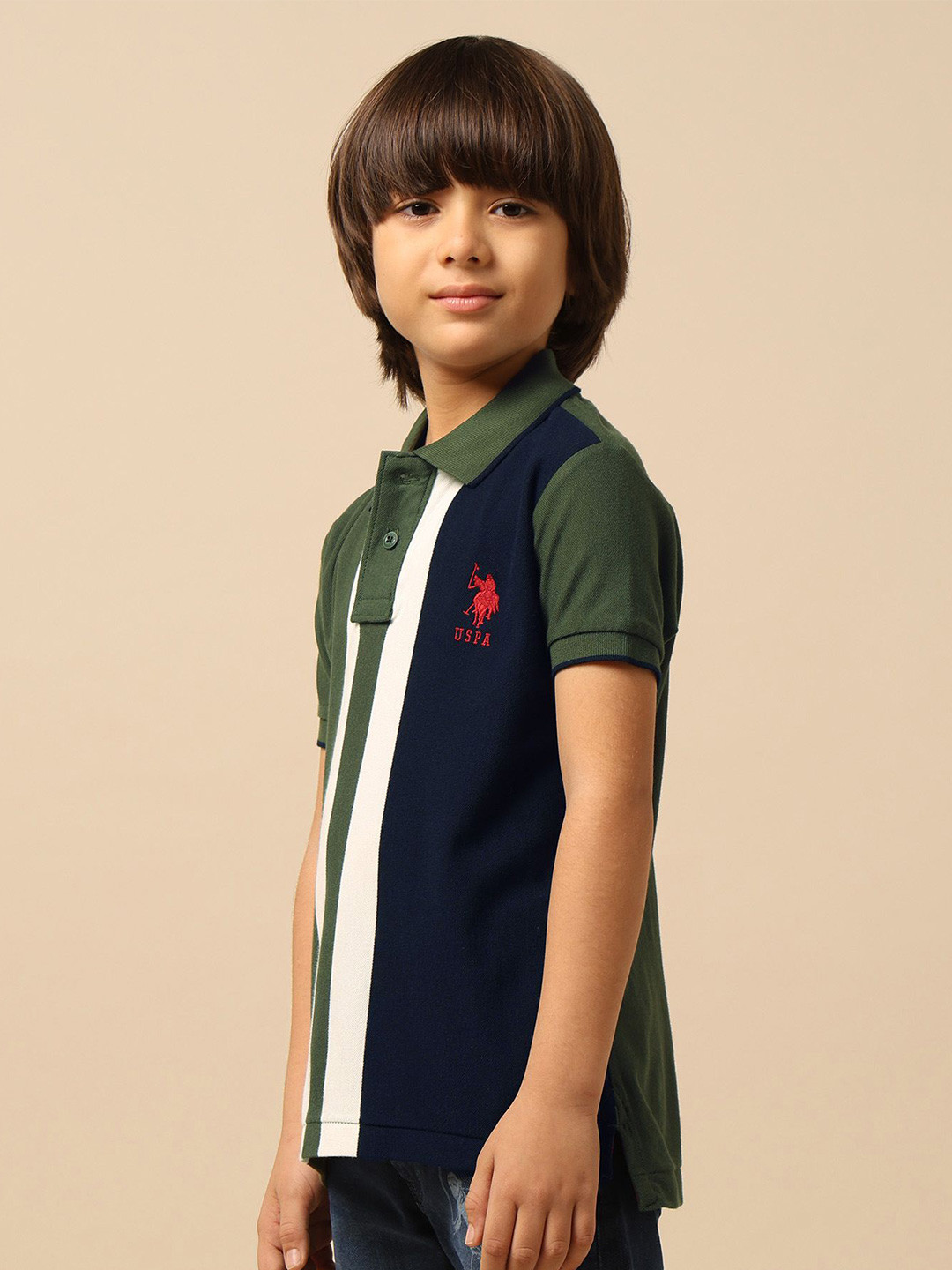 U.S. Polo Assn. Kids Boys Colourblocked Polo Collar Pure Cotton Tshirt