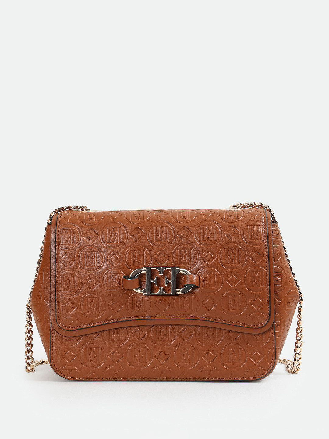ELLE Women Brand Logo Printed Crossbody Buckle Detail Sling Bag