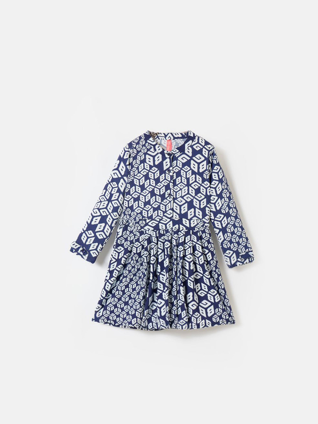 Blue Giraffe Girls All Over Branding Printed Belted A-Line Dress