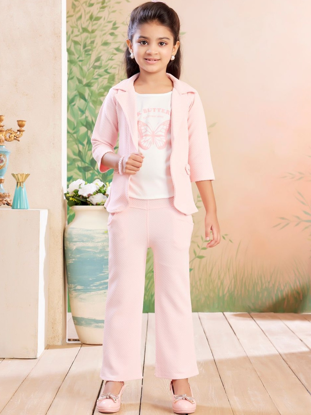 Muhuratam Girls Polyester Shirt & Trousers With T-Shirt
