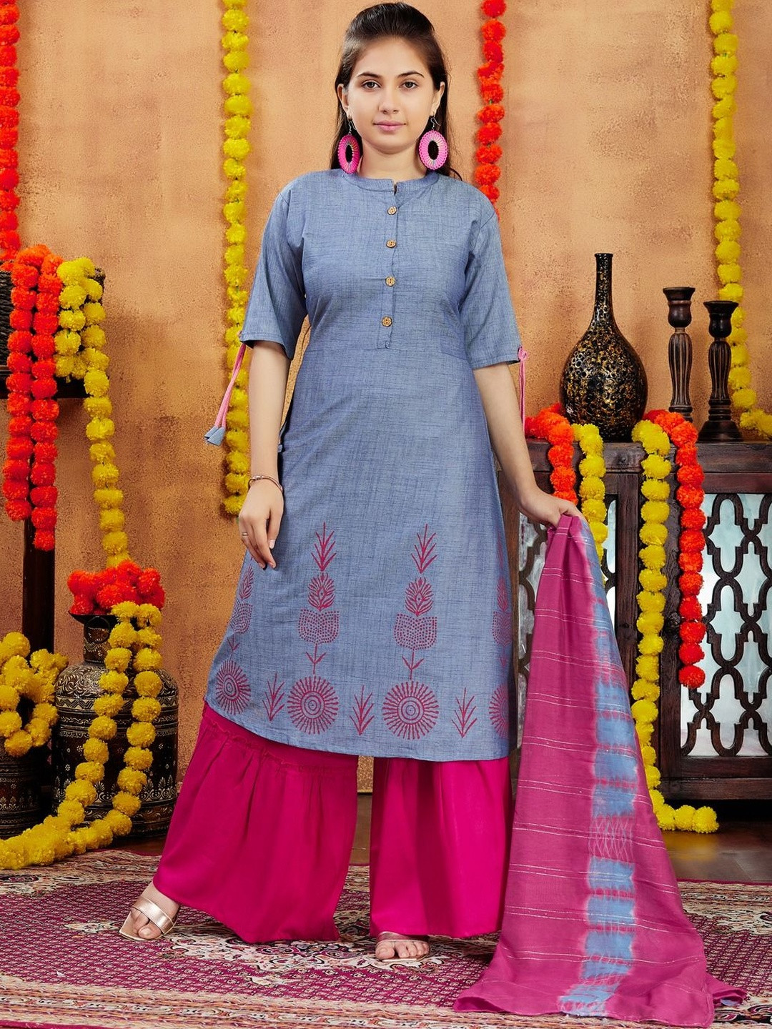 Muhuratam Girls Casual Wear Blue Colour Solid Pure Cotton Kurti