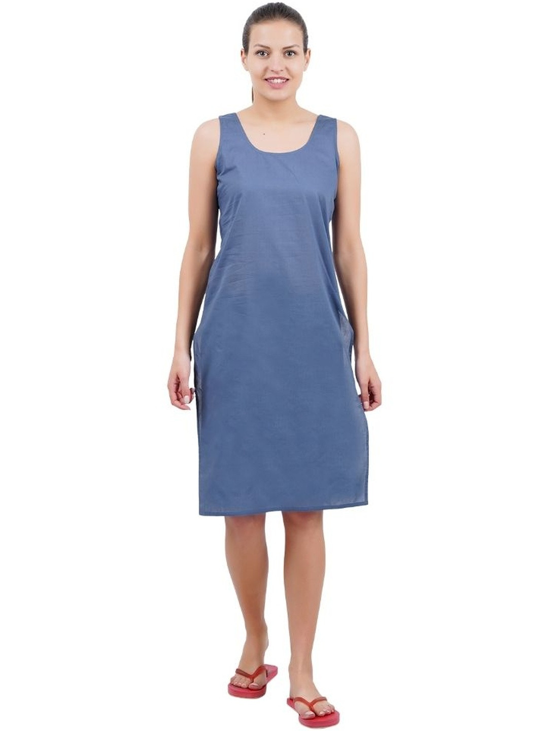 Happy Bunny Women Grey Solid Cotton Knee Long Inner Slip for Kurti Camisoles