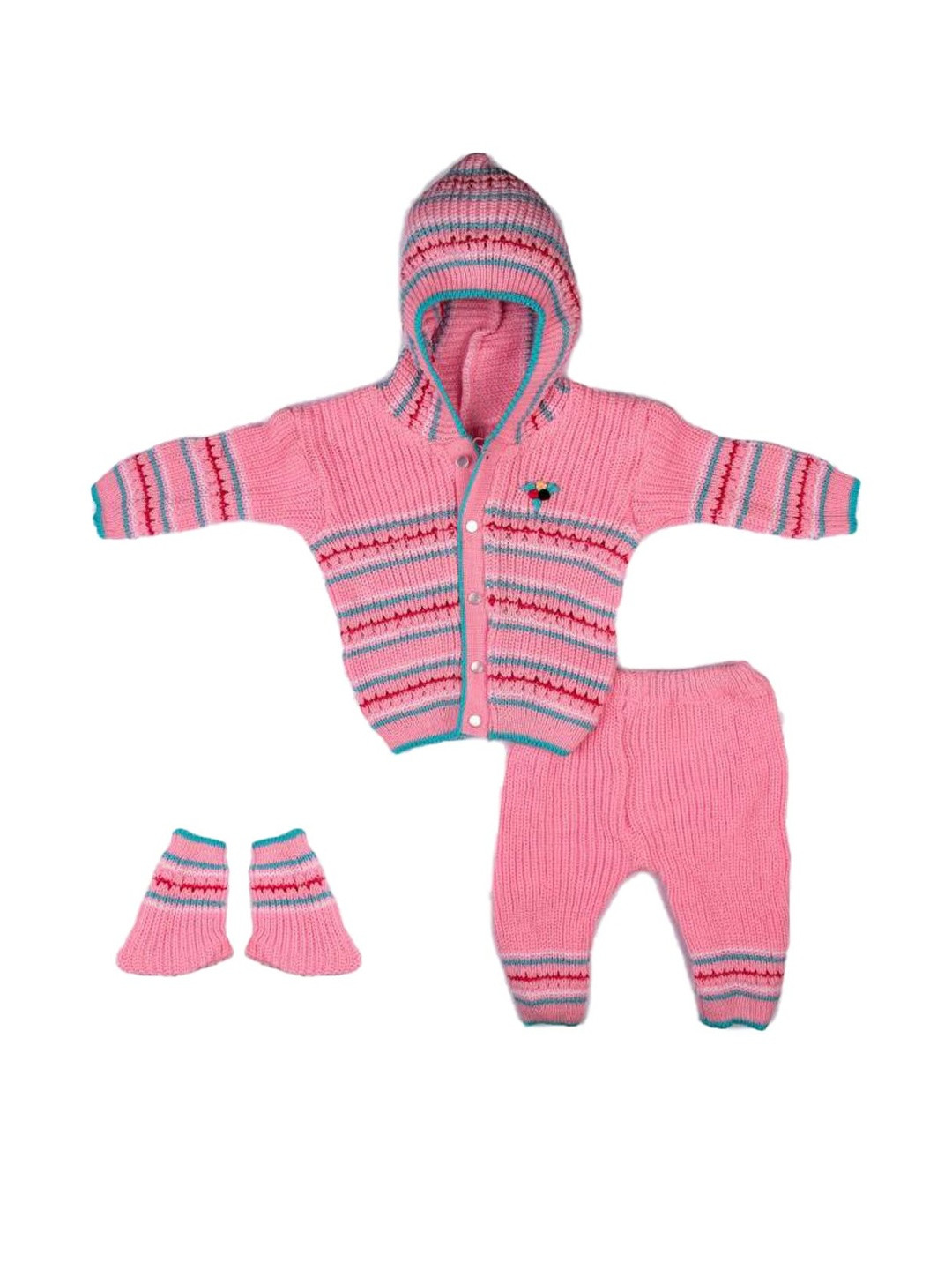 TRENDY WORLD Kids Striped Wool Blend Sweater and Pyjamas with Cap & Socks