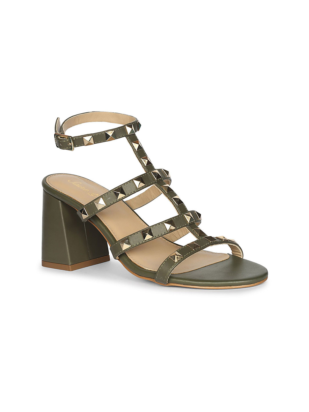 Saint G Open Toe Leather Block Heel Sandals with Buckles