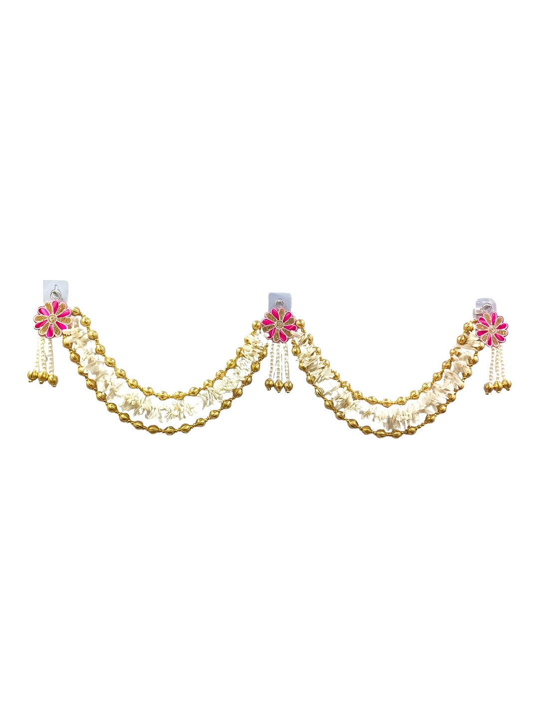 PUFFSMART White & Yellow Textured Floral Gajra With Flowers & Latkan Bandhanwar Toran