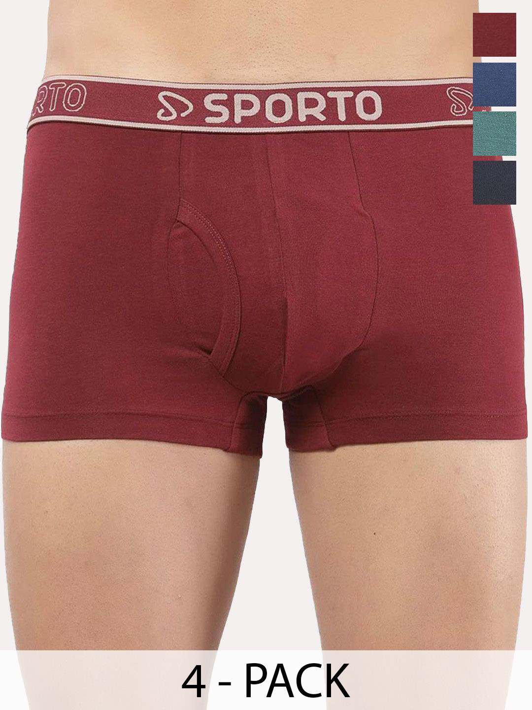 Sporto by Macho Pack Of 4 Men Brand Logo Low-Rise Super Combed Cotton Short Trunk