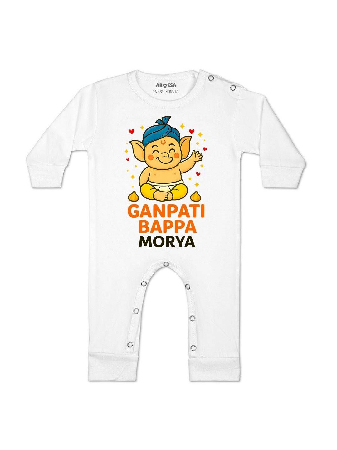 Arvesa Kids Printed Round Neck Long Sleeves Snap Button Baby Rompers