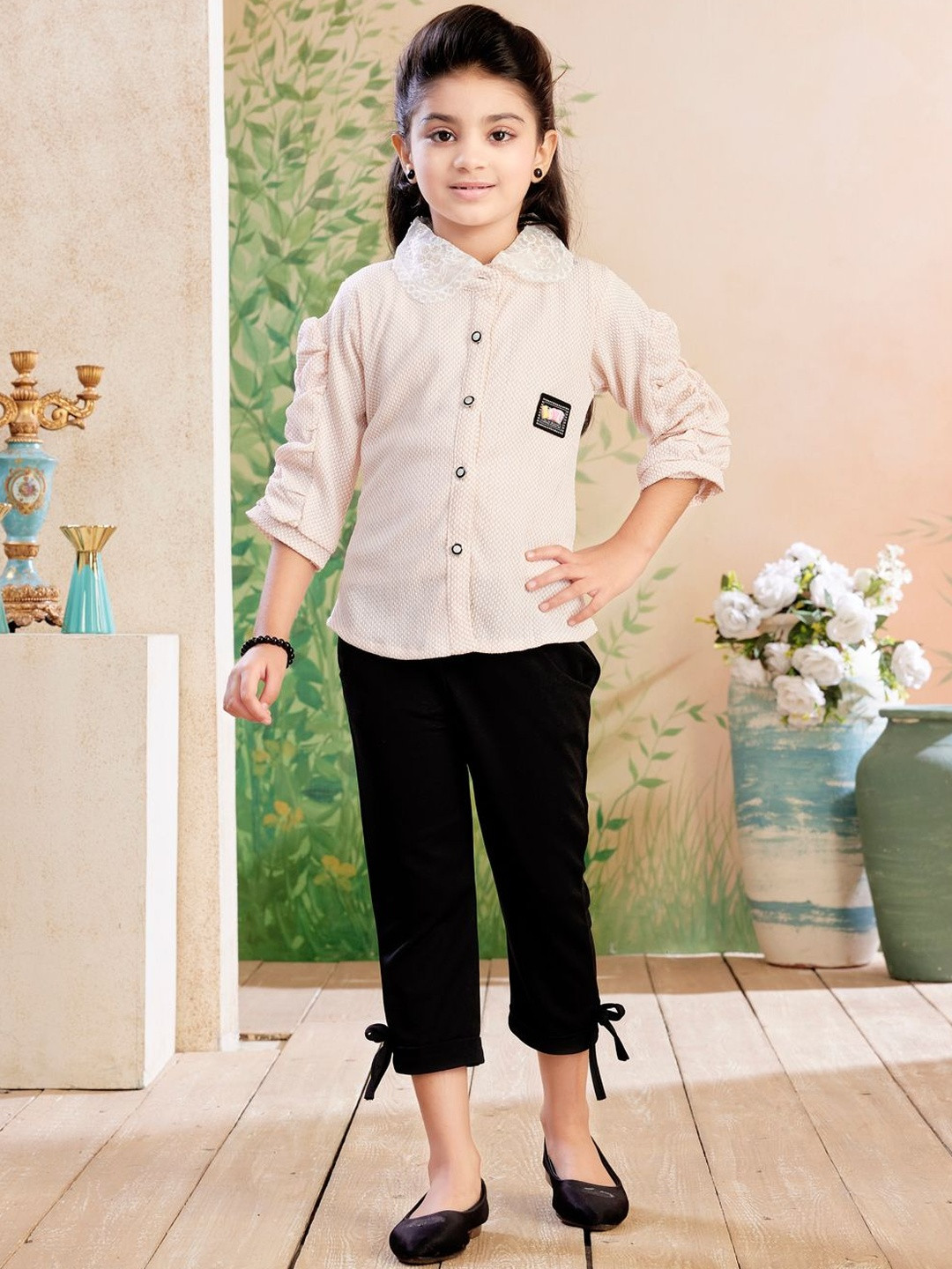 Muhuratam Girls Peach Top with Capris