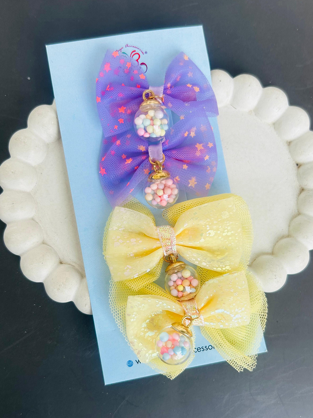 Radhya Accessories Women Set of 4 Glitter Small Hair Bow Clip Combo