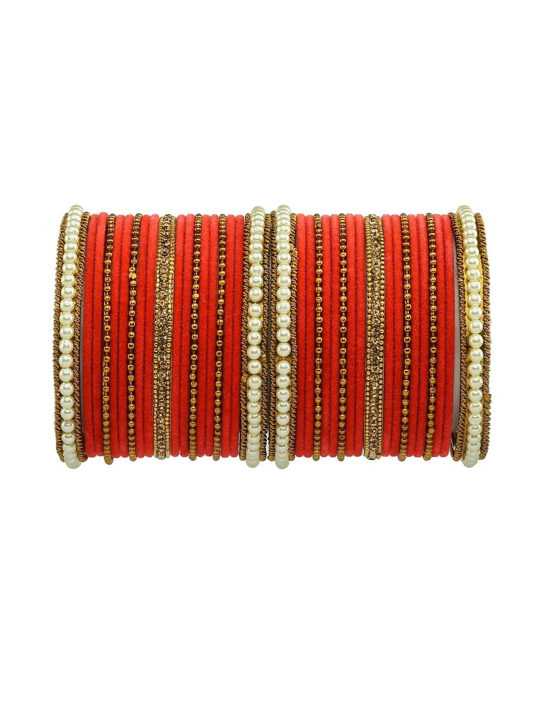 GLIKA Women Velvet Metal Bangle Set