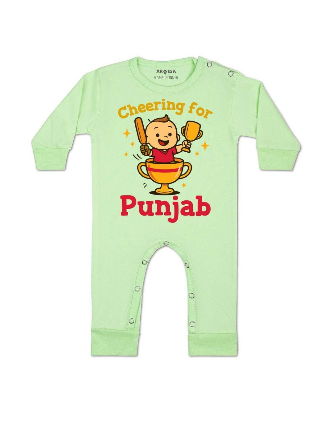 Cheering For Punjab Printed Baby Rompers