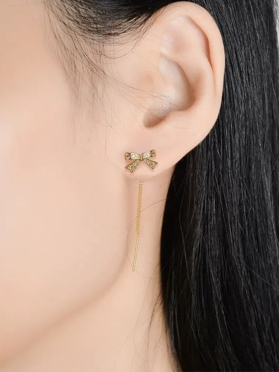FIMBUL Women Gold-Plated Western Bow Design Crystal Dangler Drop Earrings