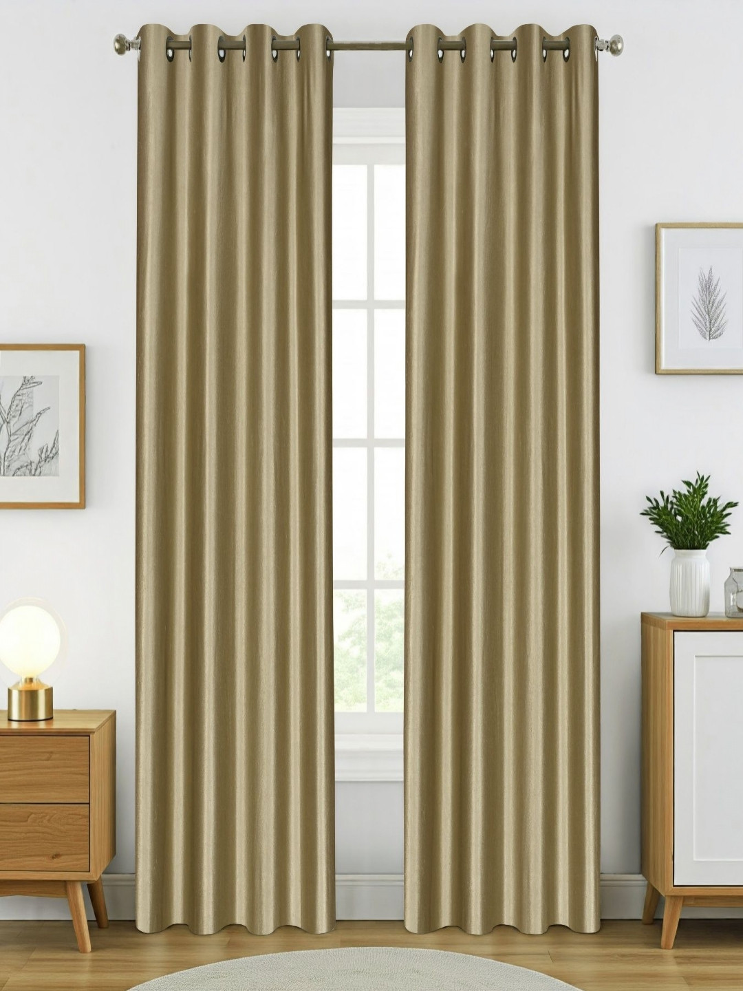 Homefab India Camel Brown 2 Pieces Door Curtains