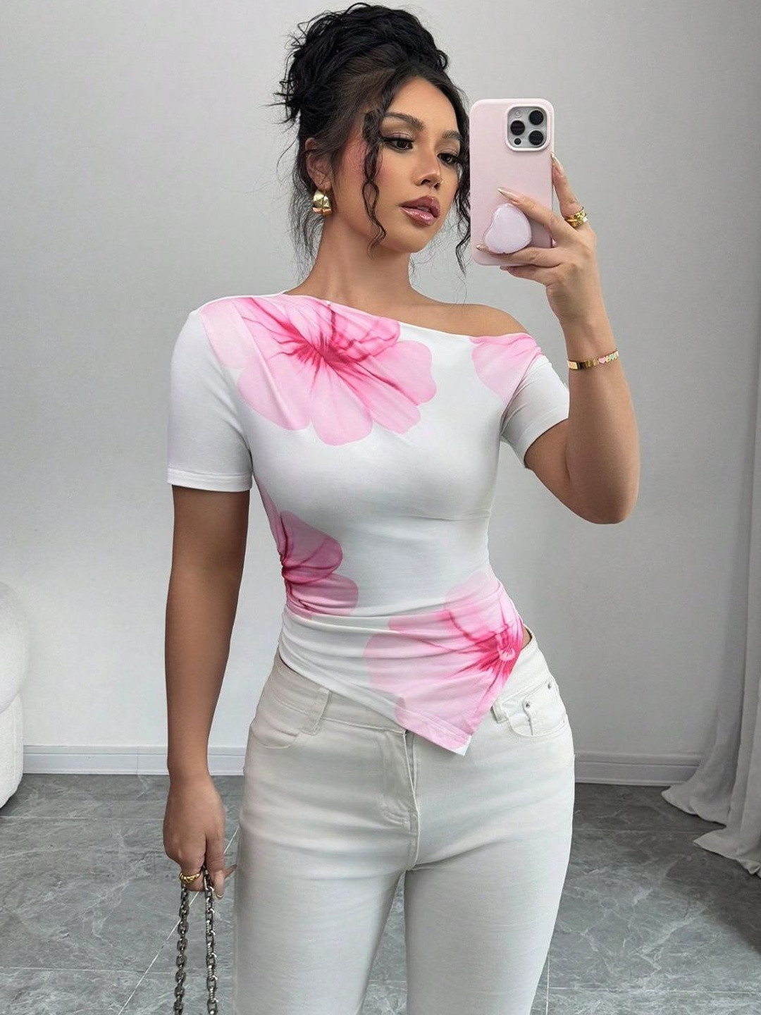 StyleCast Women Floral Printed One Shoulder Ragular  Top