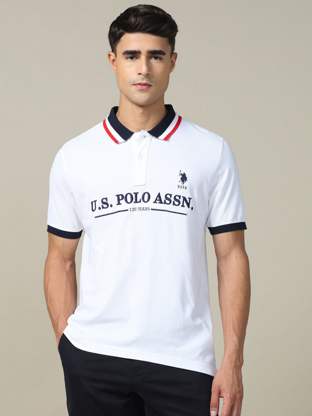 U.S. Polo Assn. Men Solid Polo Collar Pure Cotton Boxy T-shirt