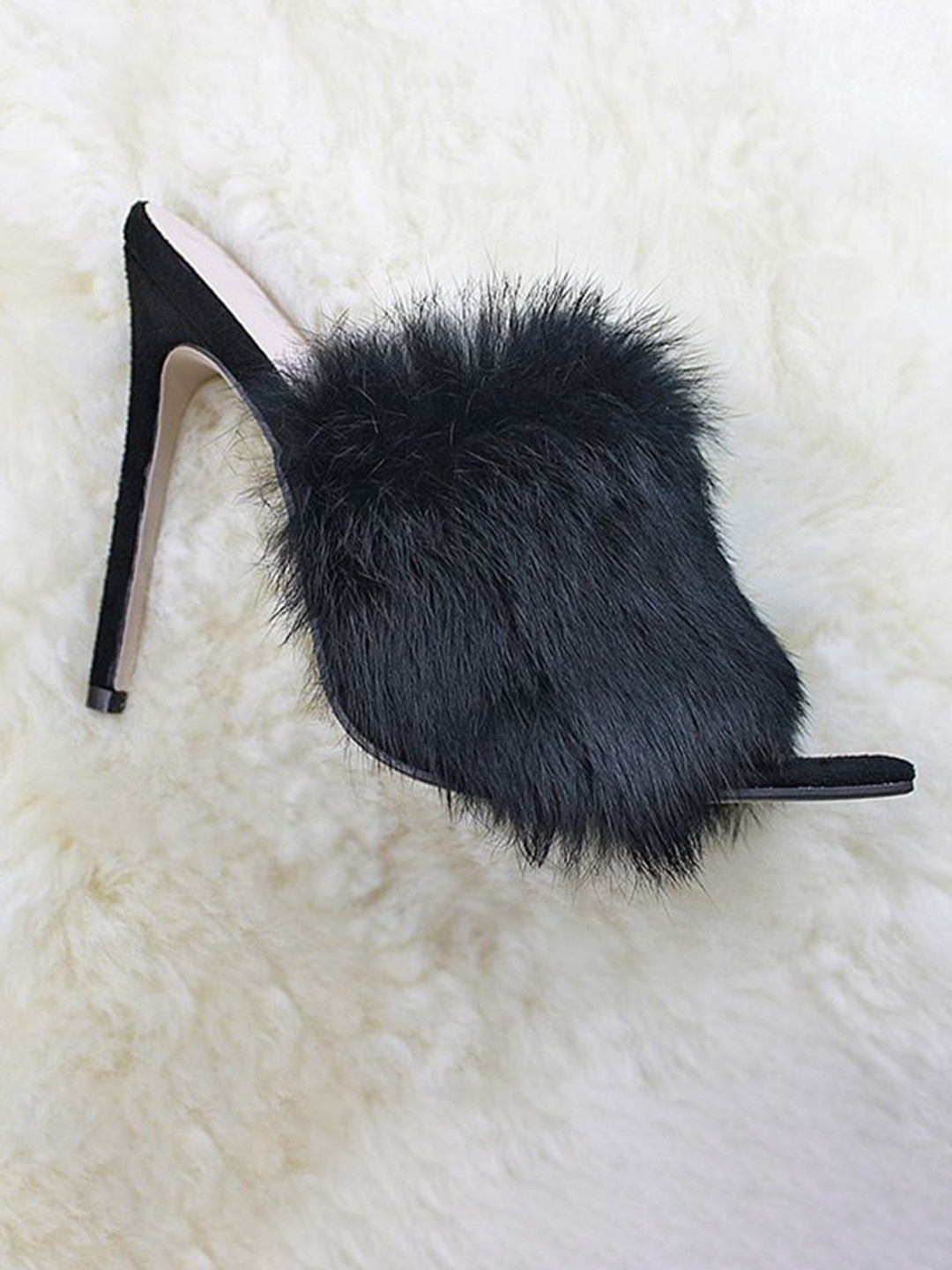 Jbarg Women Fur Stiletto Sandals