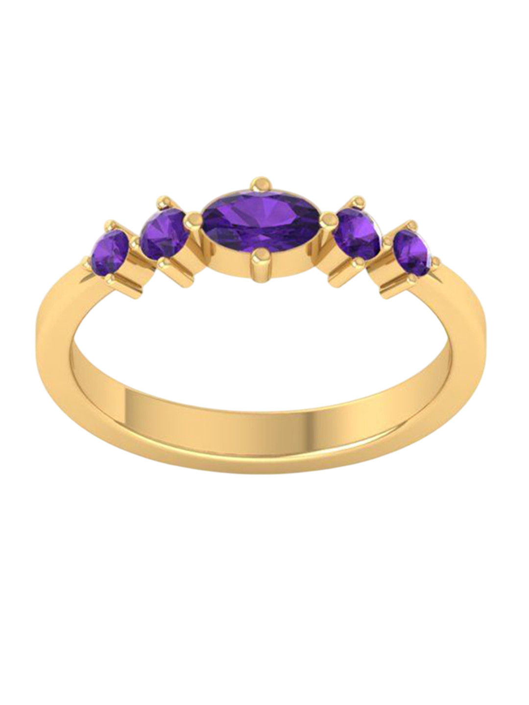 Eddicted 925 Sterling Silver 14K Gold-Plated Amethyst Stone Studded Finger Ring