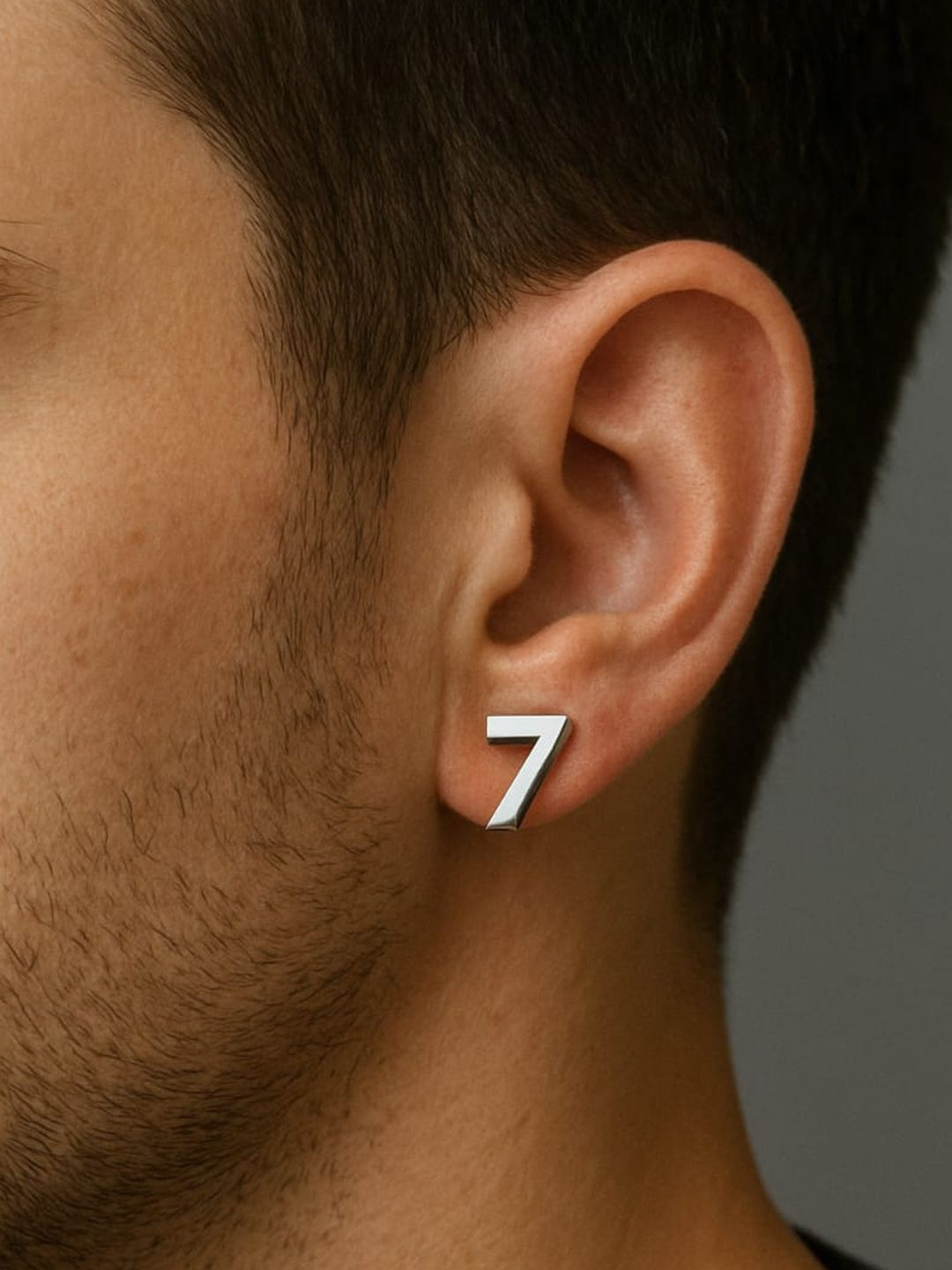 Roadster Men Silver Lucky Number 7 Shaped Minimal Stud Earring