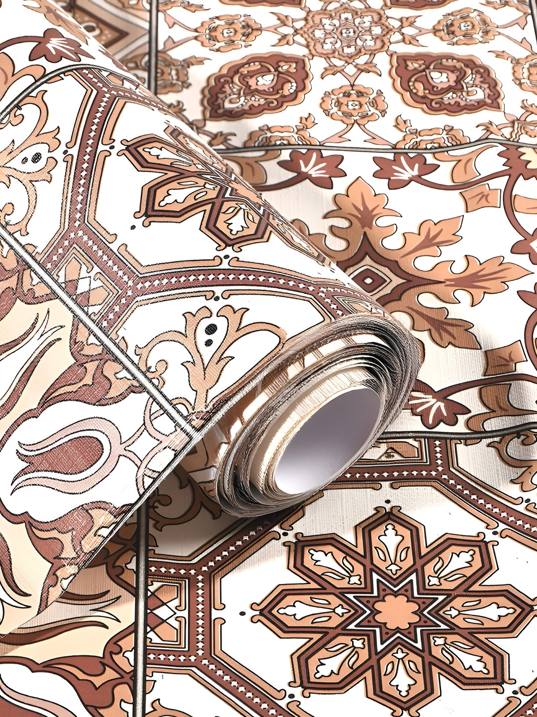 Aura White And Brown Printed Shelf Liner