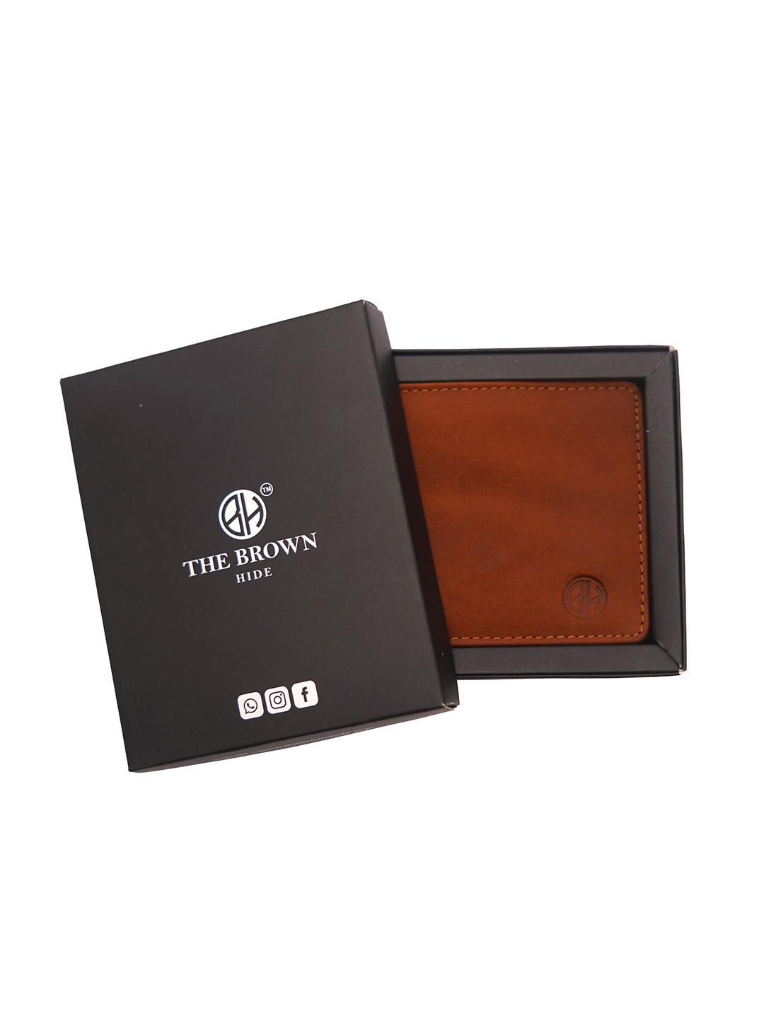 The Brown Hide Men Brand Logo Textured Leather Two Fold Wallet