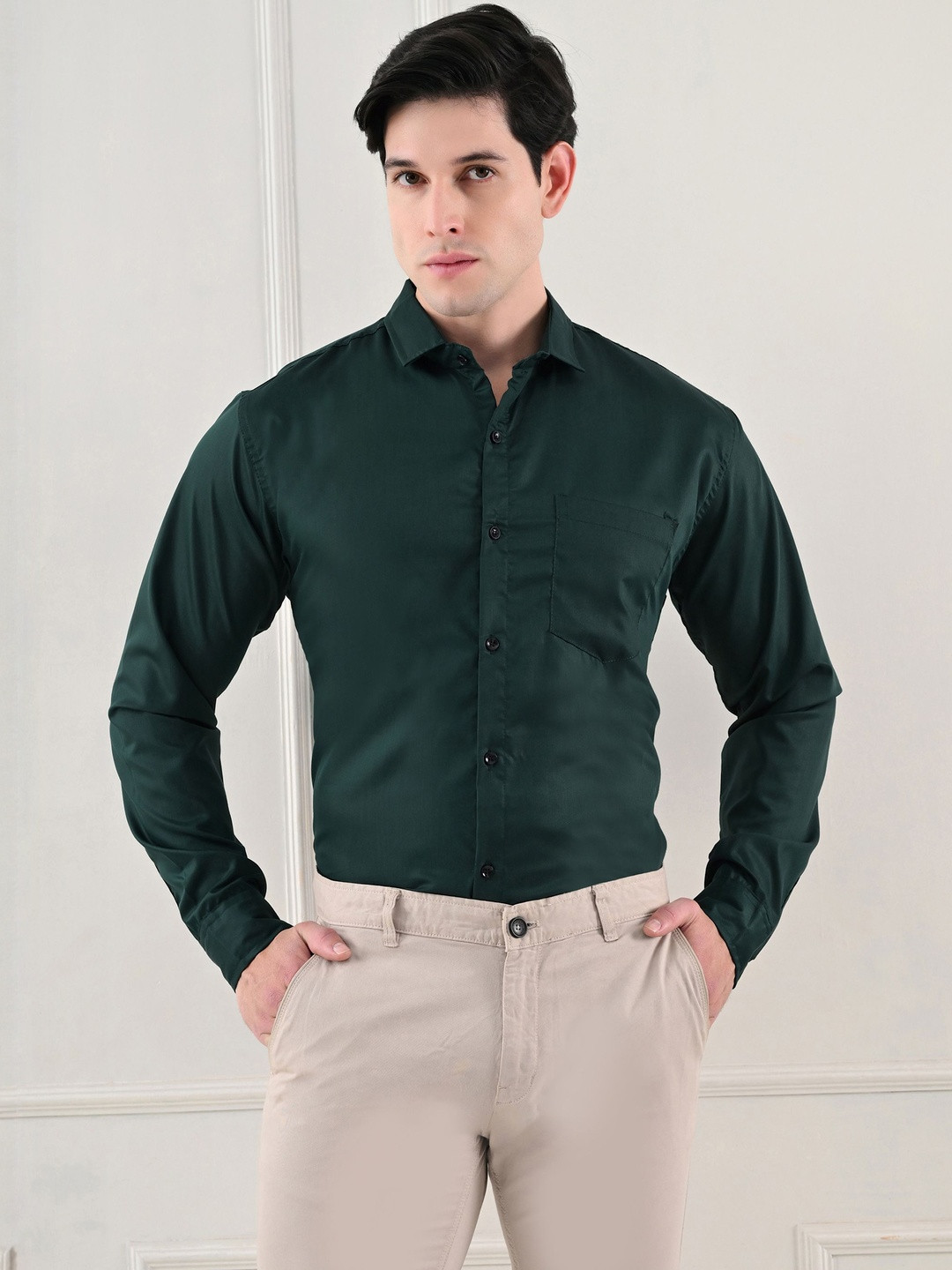 Moda Rapido Men Solid Button-Down Collar Long Sleeves Formal Shirt