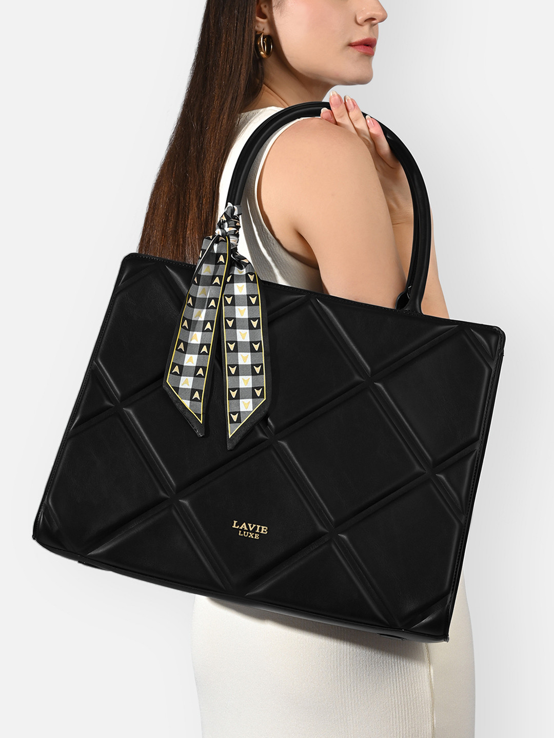 LAVIE LUXE Women Solid Structured Satchel Bag with Scarf