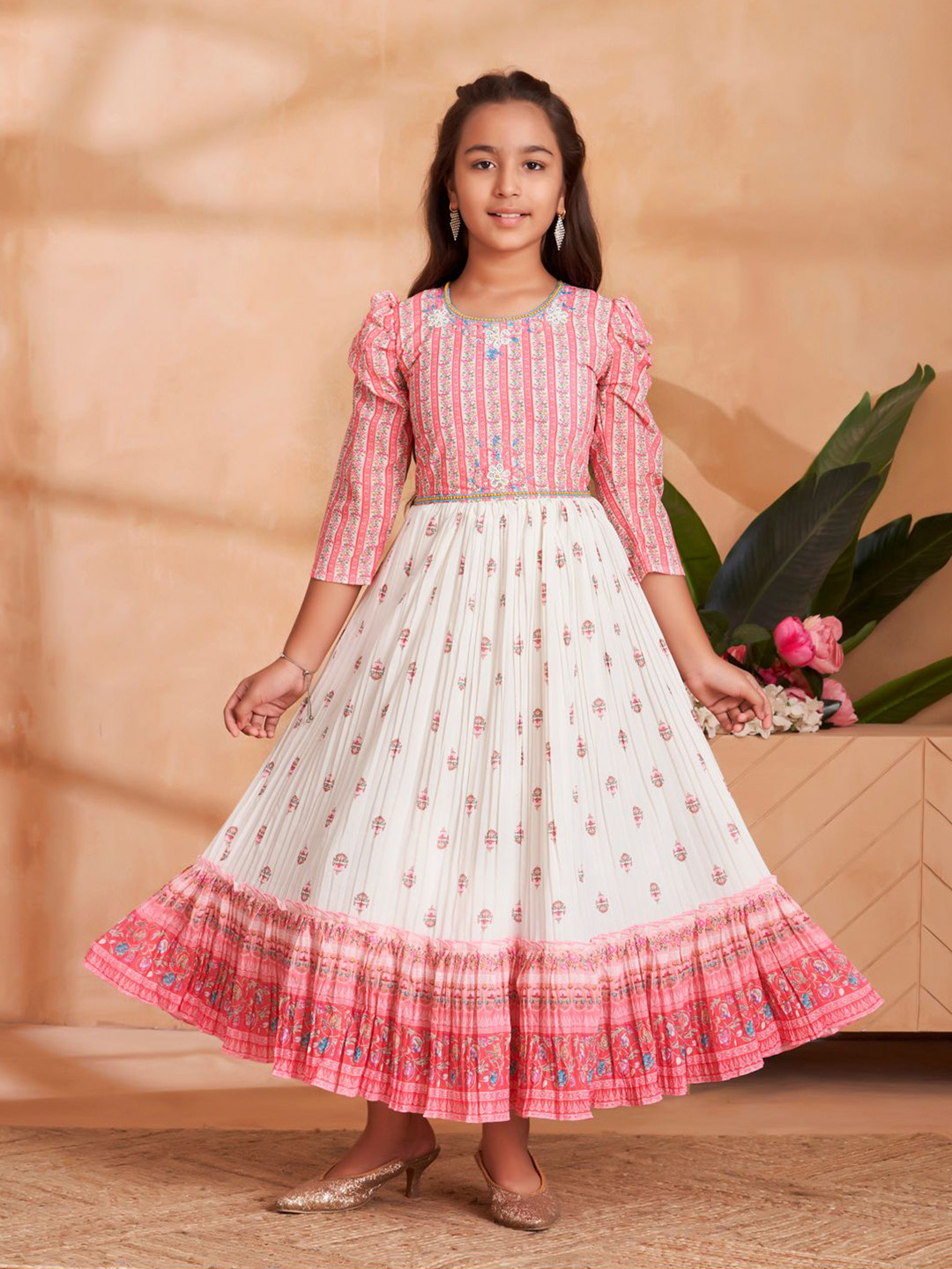 BAESD Girls Folral Printed Puff Sleeves Maxi Dress