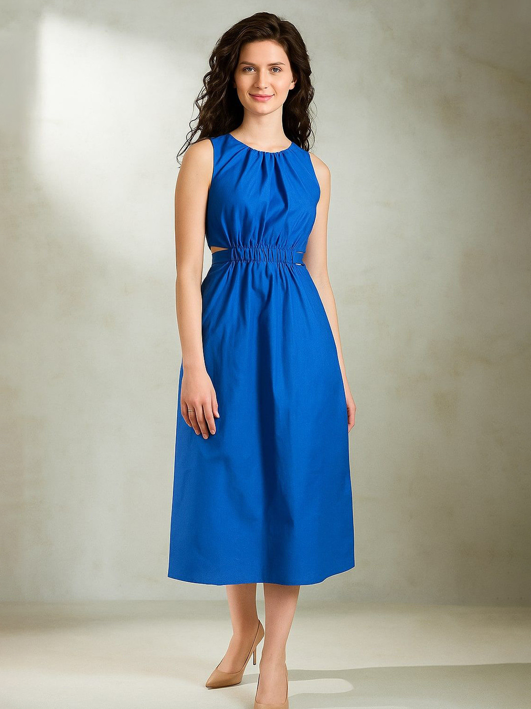 Lounge Dreams Women Cut-Outs Sleeveless Cotton A-Line Midi Dress