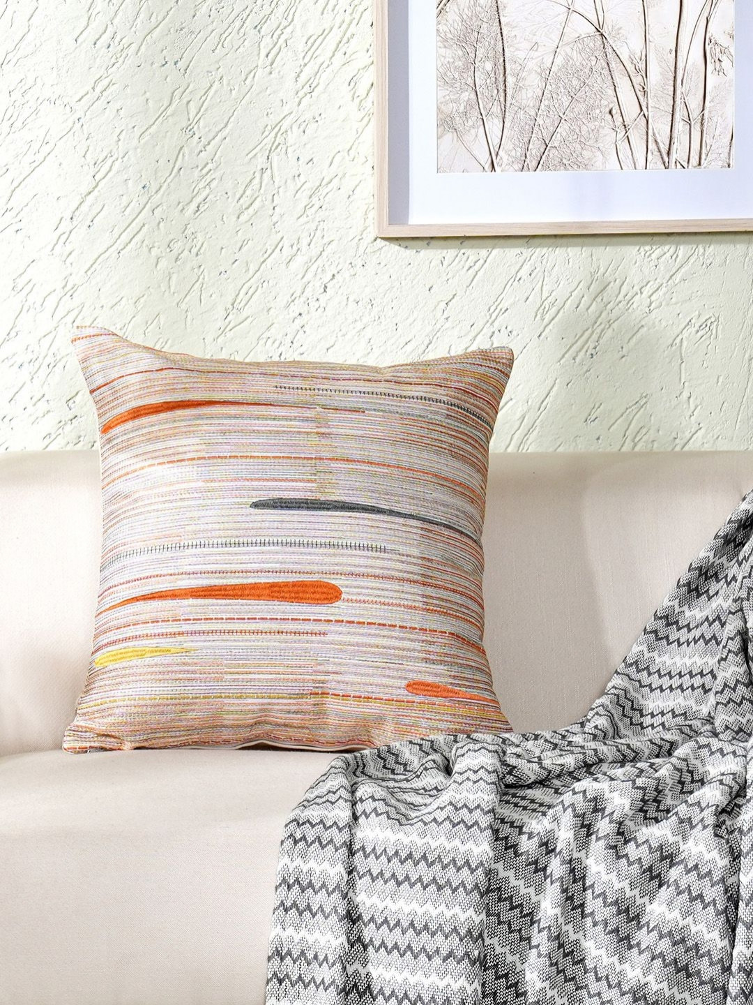 MASPAR Abstract Printed Pure Cotton Square Cushion Cover For Sofa & Bed Decor