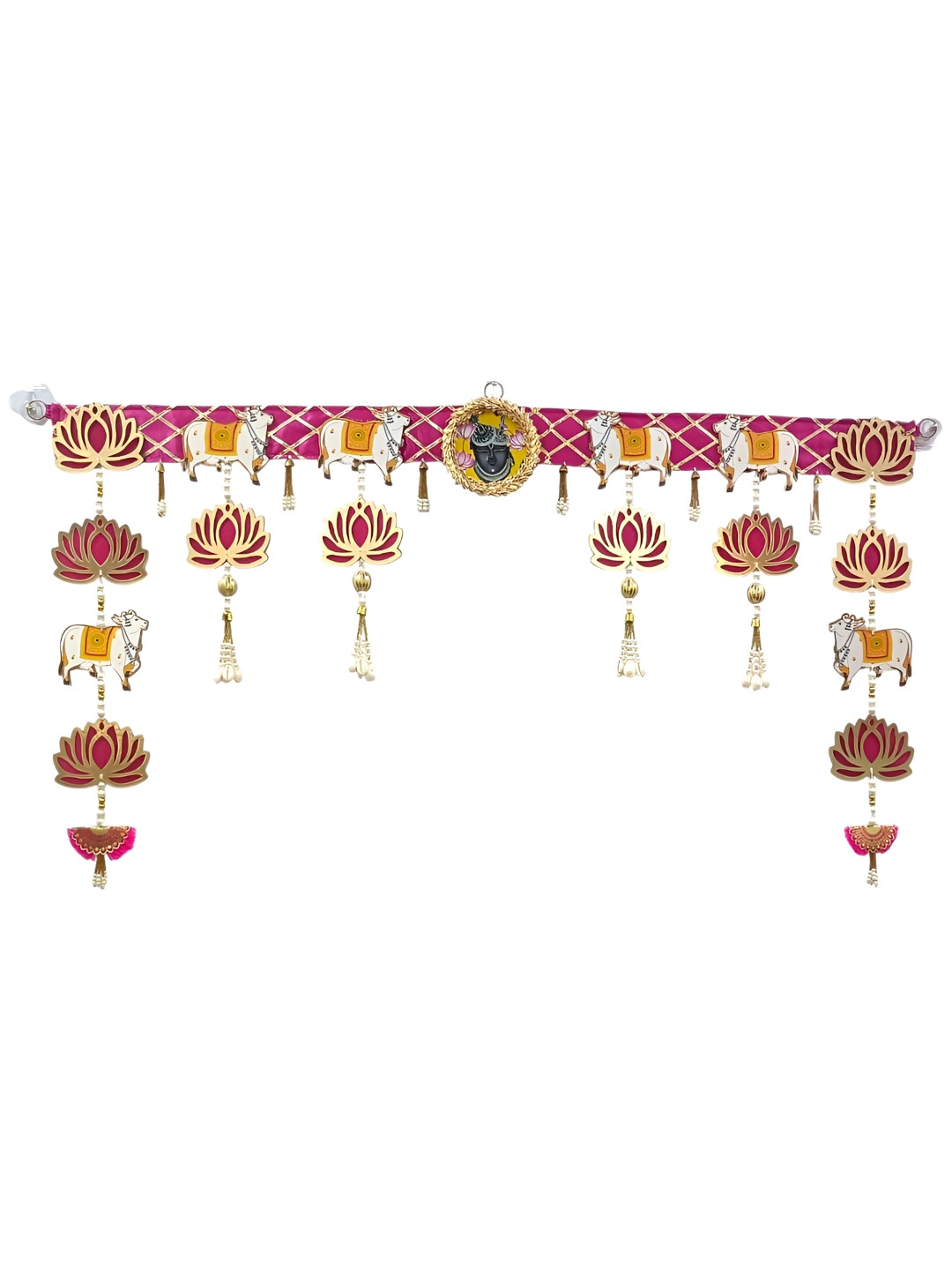 PUFFSMART Pink & Yellow Textured Wooden Bandhanwar Toran