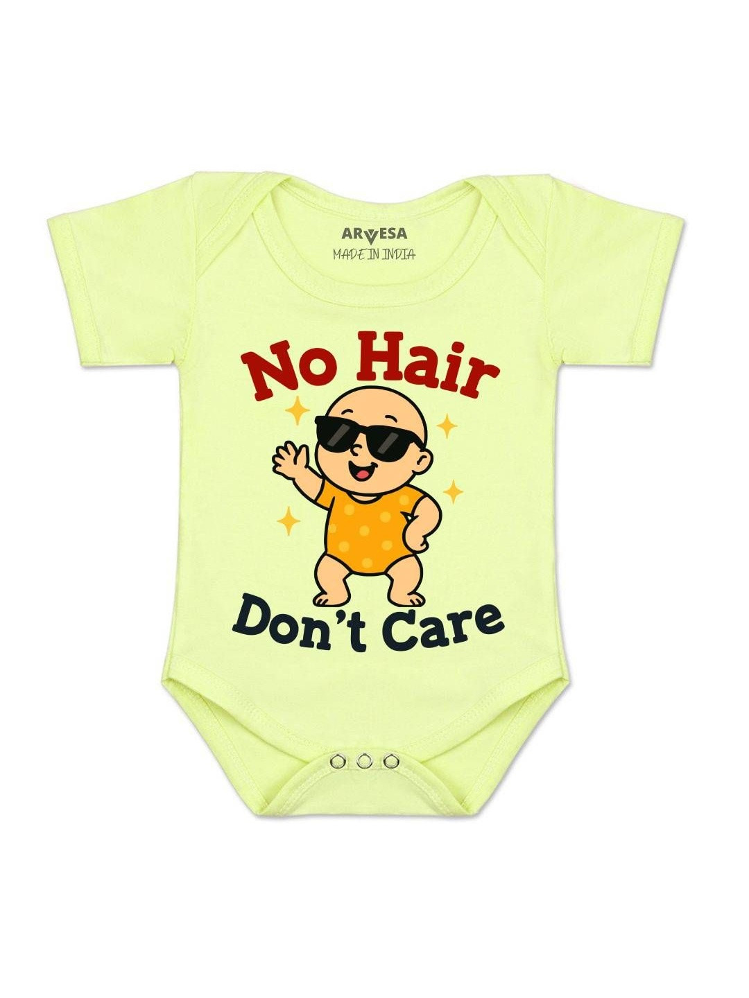 Arvesa Kids No Hair Dont Care Printed Round Neck Short Sleeves Cotton Bodysuit