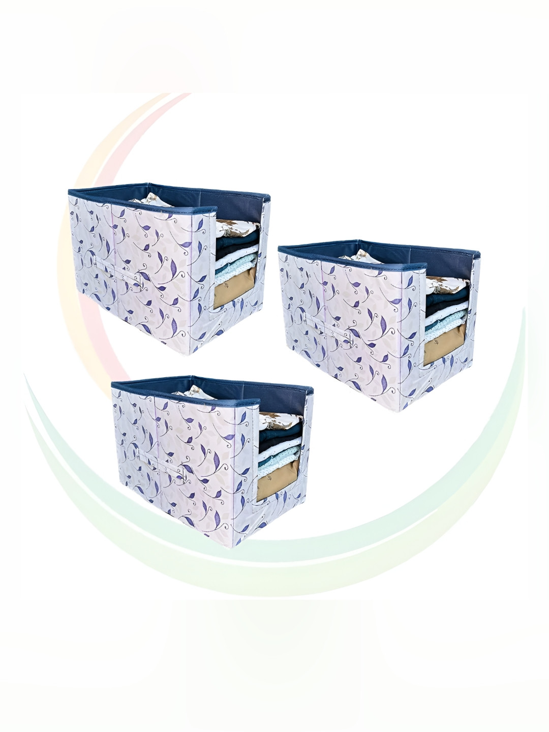 GR Art&Craft White And Blue 3 Pieces Printed Shirt Stacker