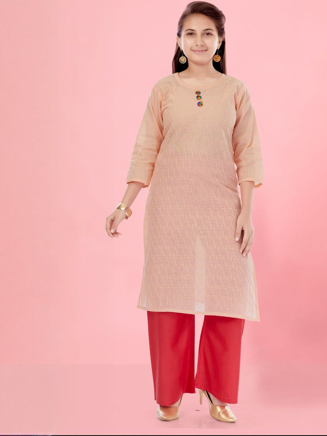 Muhuratam Girls Cotton Embroidery Kurti