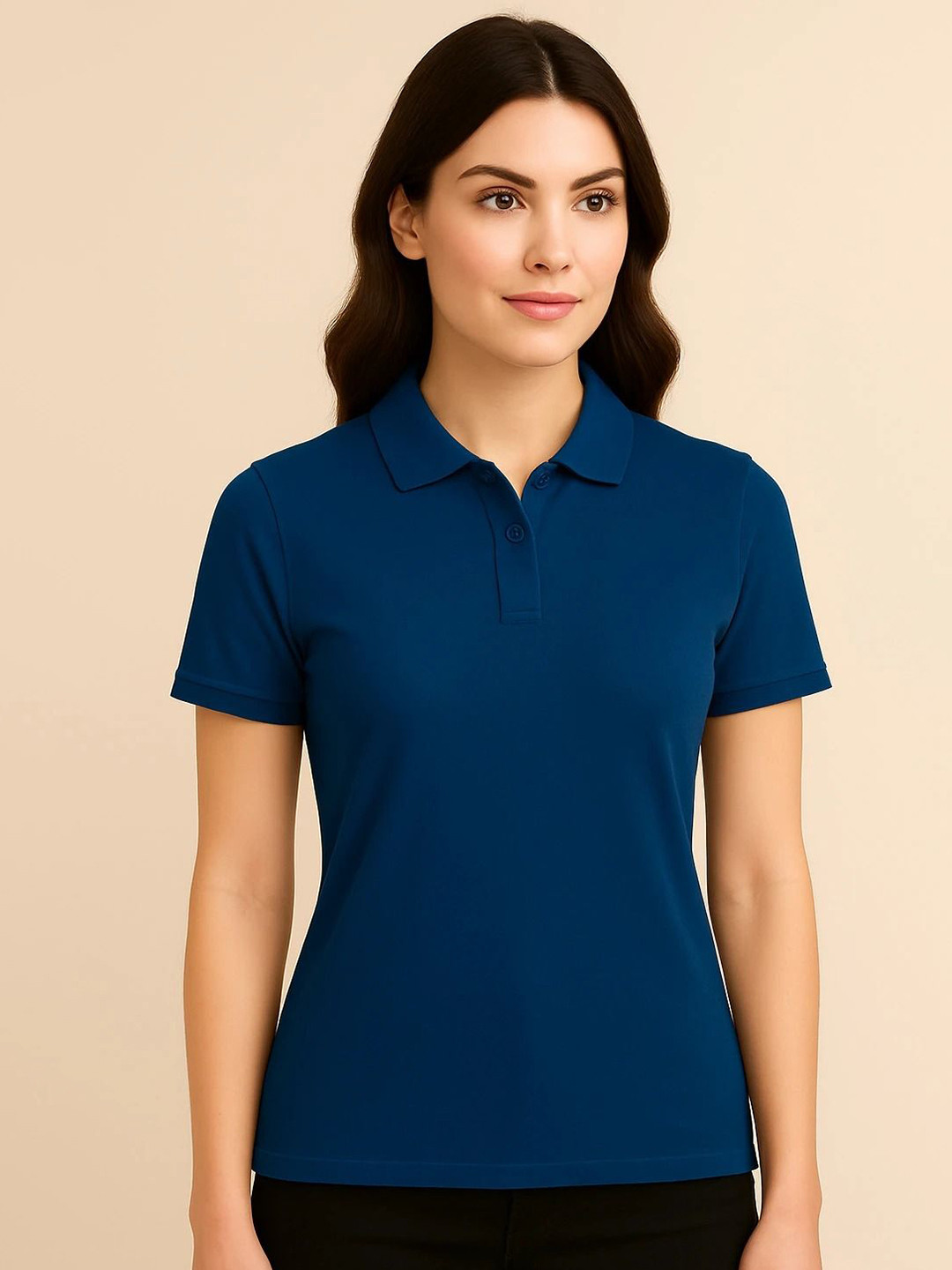 Adyavastram Women Solid Polo Collar Cotton T-shirt