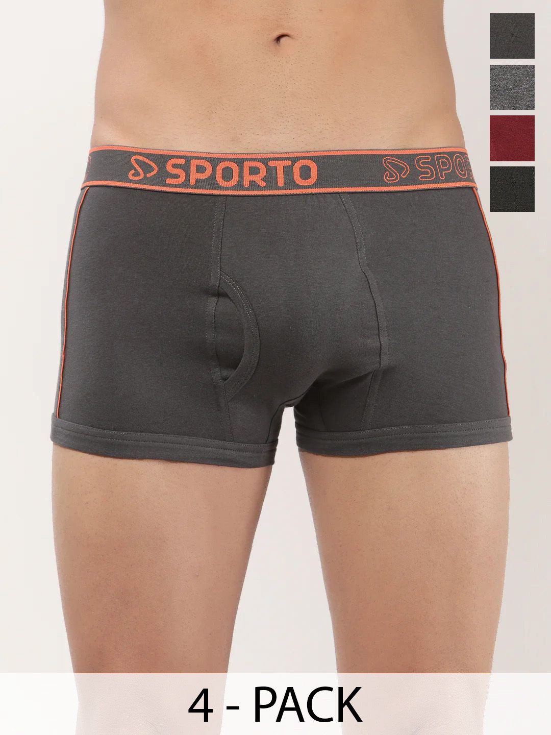 Sporto by Macho Pack Of 4 Bio-Polish Mid-Rise Short Trunks Sprto-M1020_A1-CH1-M1-Olv1-XL