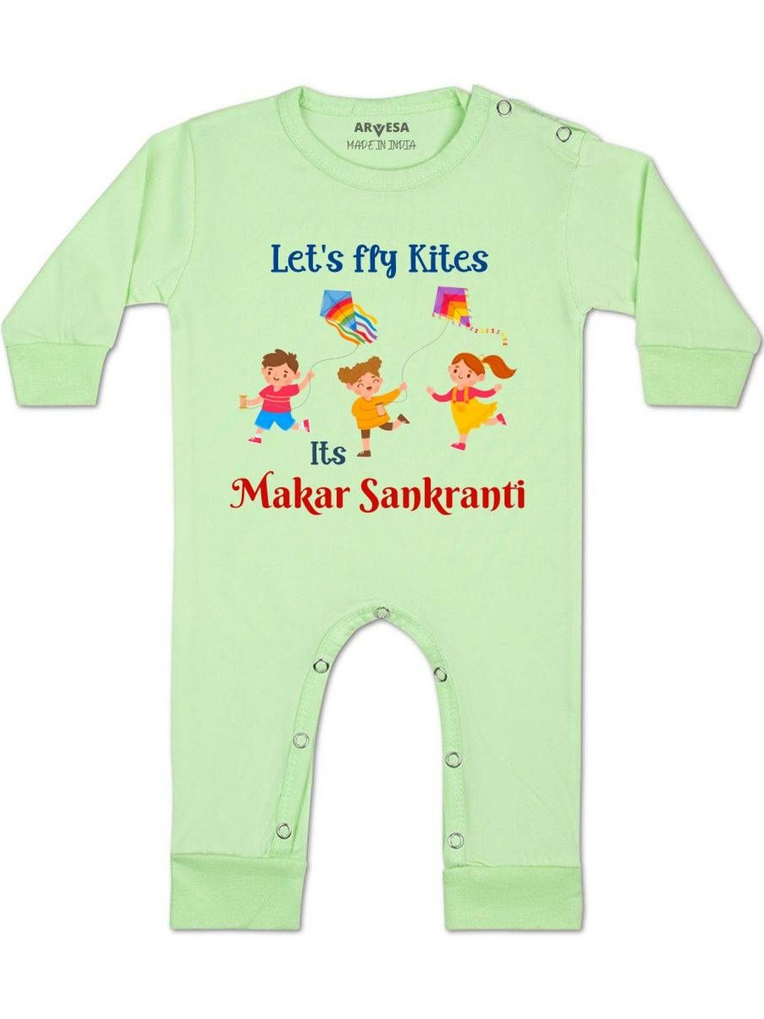 Arvesa Kids Let'S Fly Printed Round neck Long sleeves Cotton Rompers