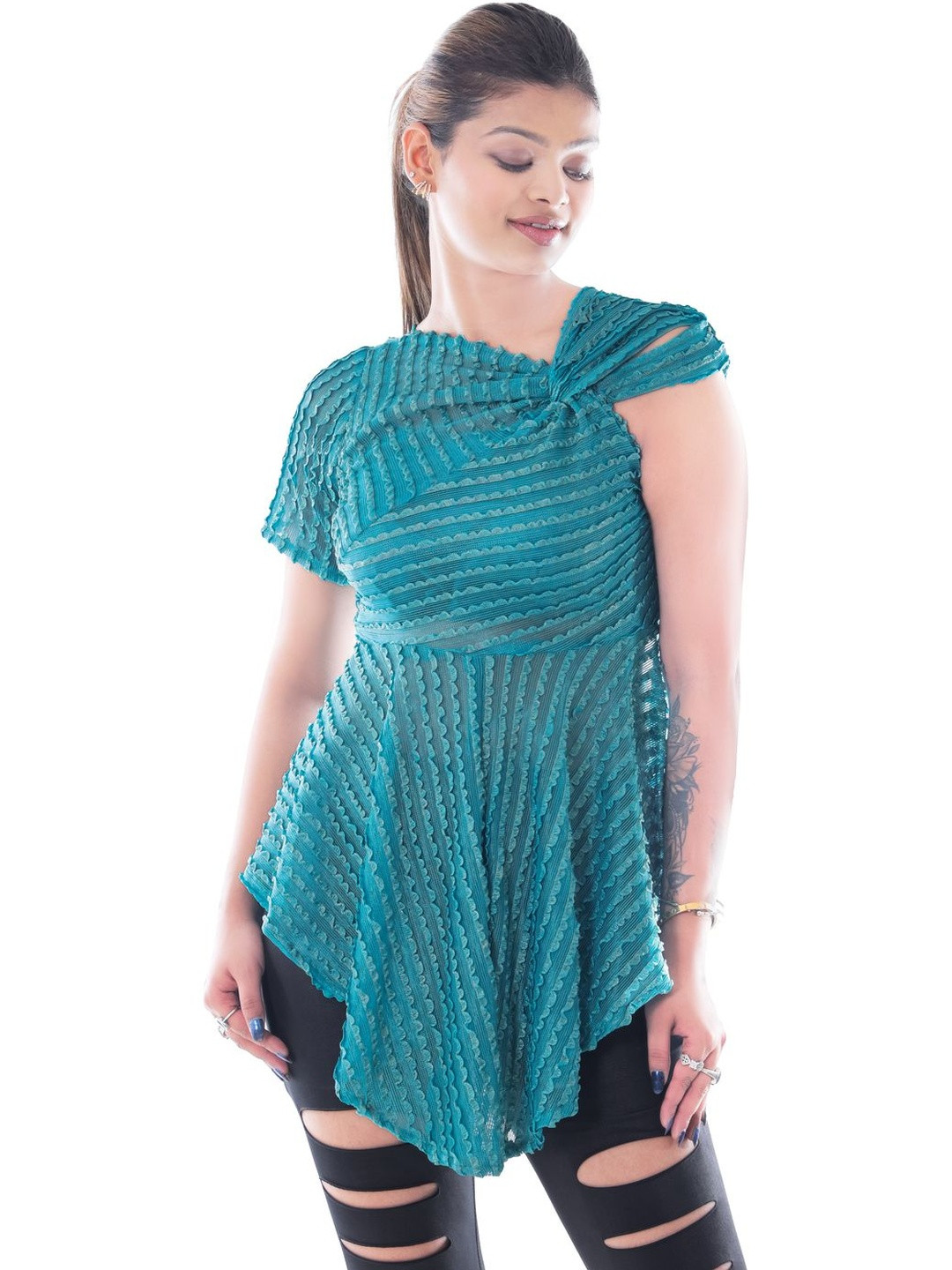 SAMM RANAISSANCE Self Design Twisted Detail Peplum Top